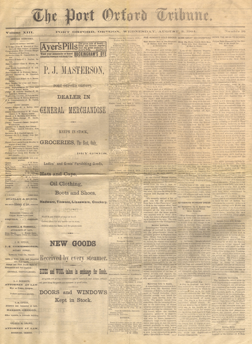 1904 Port Orford Tribune - Front Page