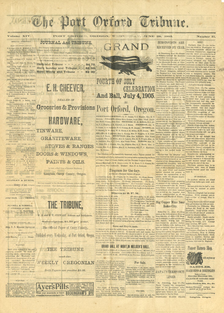 1905 Port Orford Tribune - Front Page