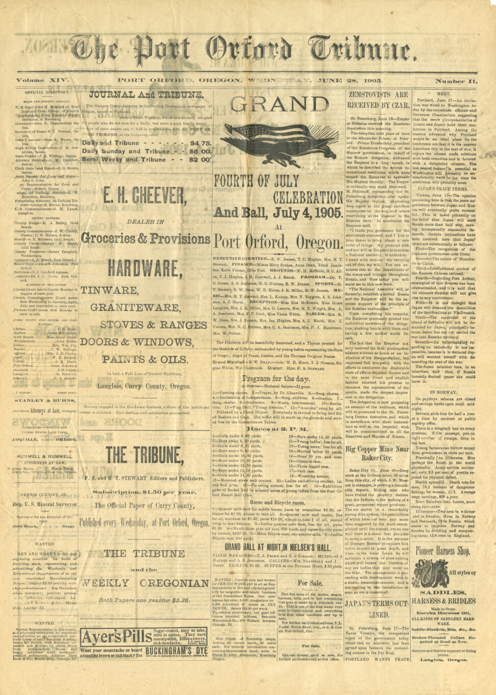 1905 Port Orford Tribune (Front)